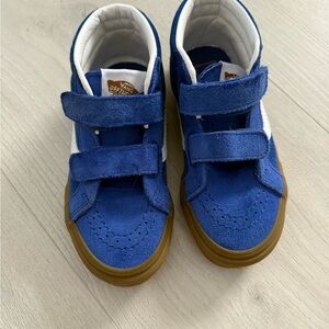 Vans Kids Blue and White Suede Strap Sneakers with Gum Sole